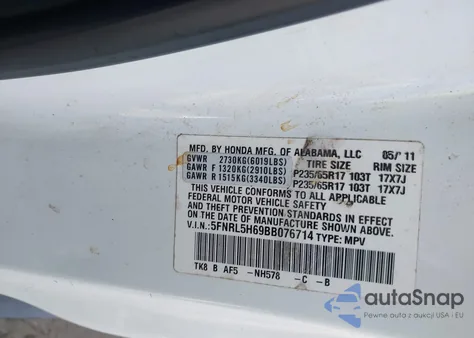 2011 Honda Odyssey Ex-L из США, поврежденный, VIN 5FNRL5H69BB076714